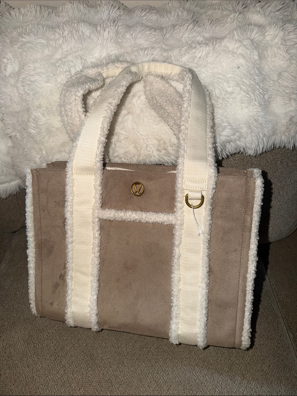 lululemon athletica Taupe Tote with Cream Sherpa Trim
